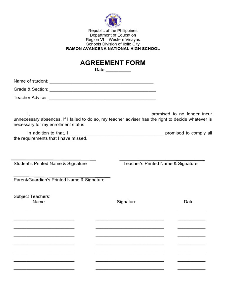 Student Attendance Agreement Form | PDF | Business