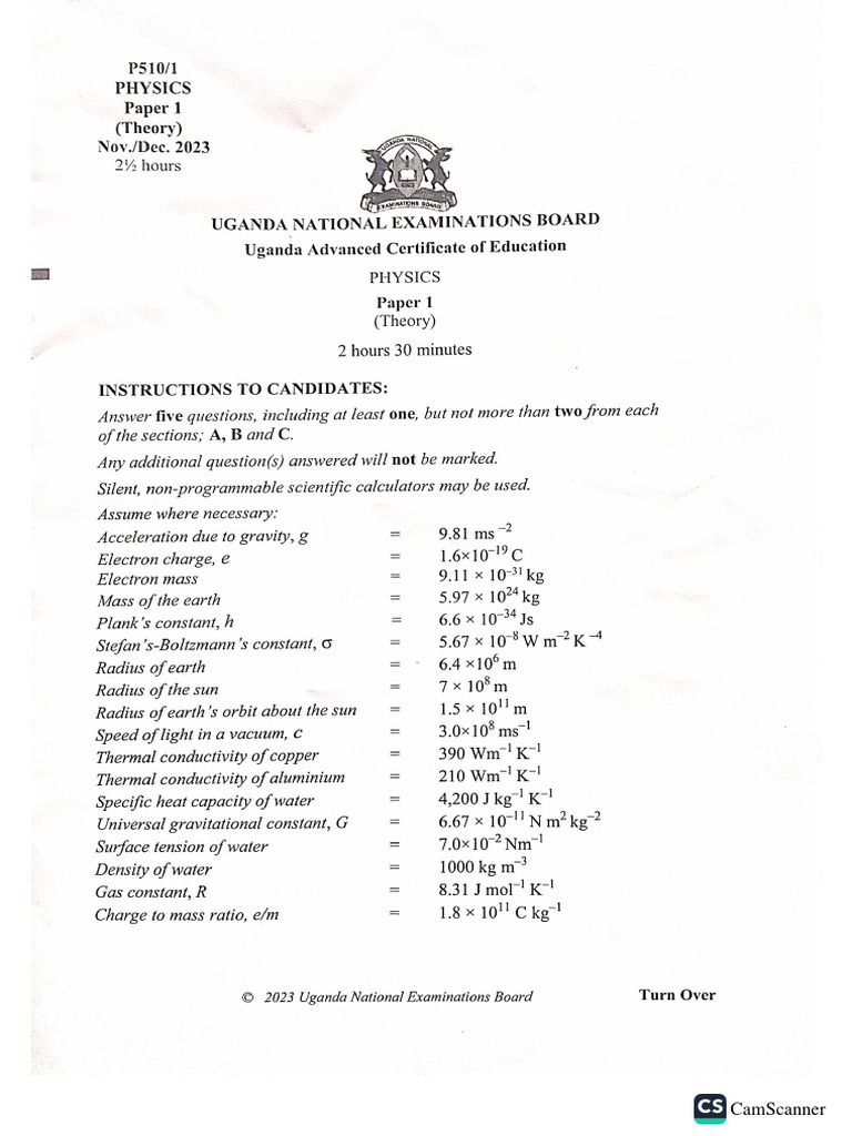 Uace Physics 1 2023 | PDF