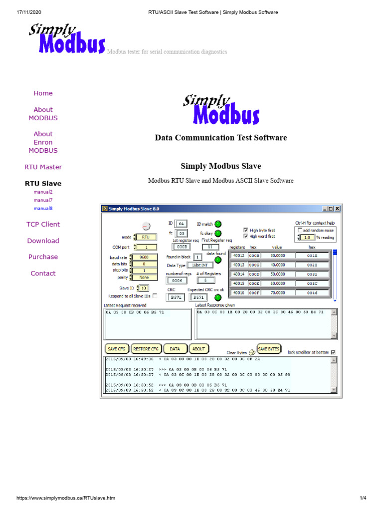 RTU - ASCII Slave Test Software - Simply Modbus Software | PDF ...