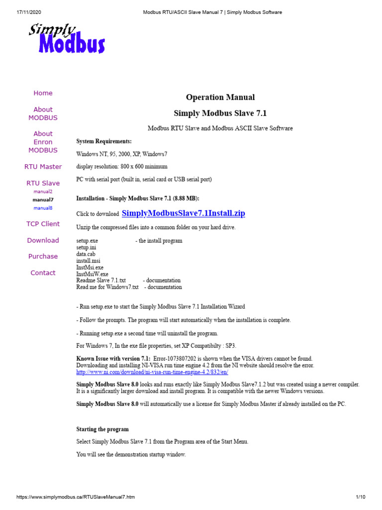 Simply Modbus Slave 7.1 Manual | PDF | Computing | Computer Engineering
