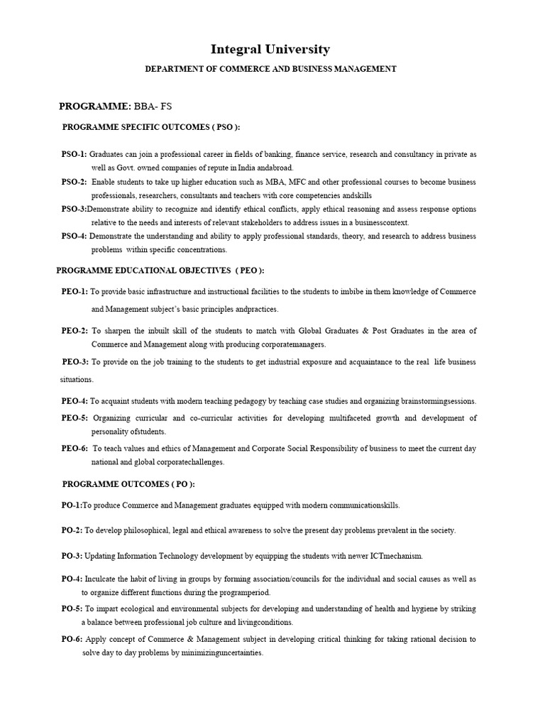 BBA-FS Program Outcomes & Courses | PDF | Microsoft Excel | Supply And ...