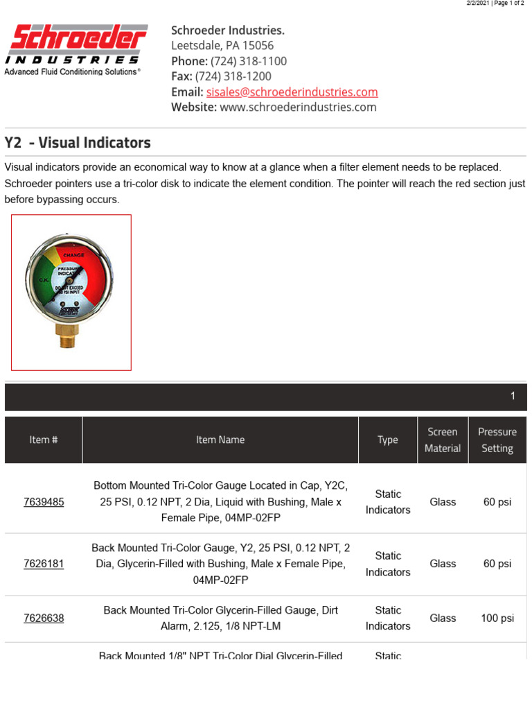 Y2 Visual Indicators for Filter Monitoring | PDF | Pressure | Applied ...