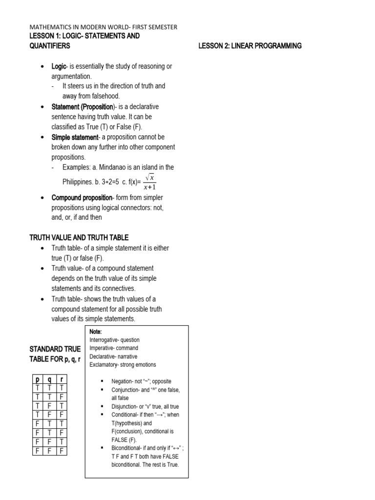 Logic and Truth Tables in MMW | PDF