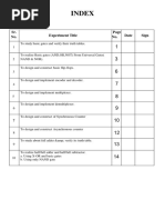 Index: Sr. No. Experiment Title No. Date Sign