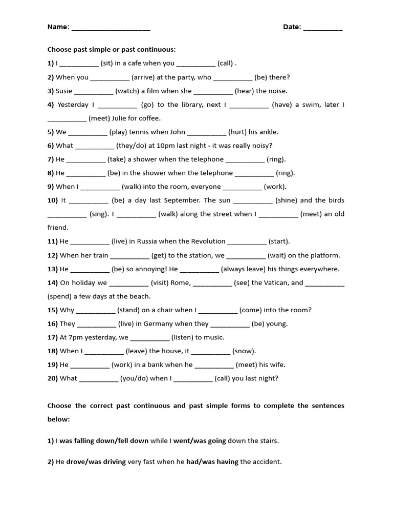Past Simple vs. Past Continuous Exercises | PDF