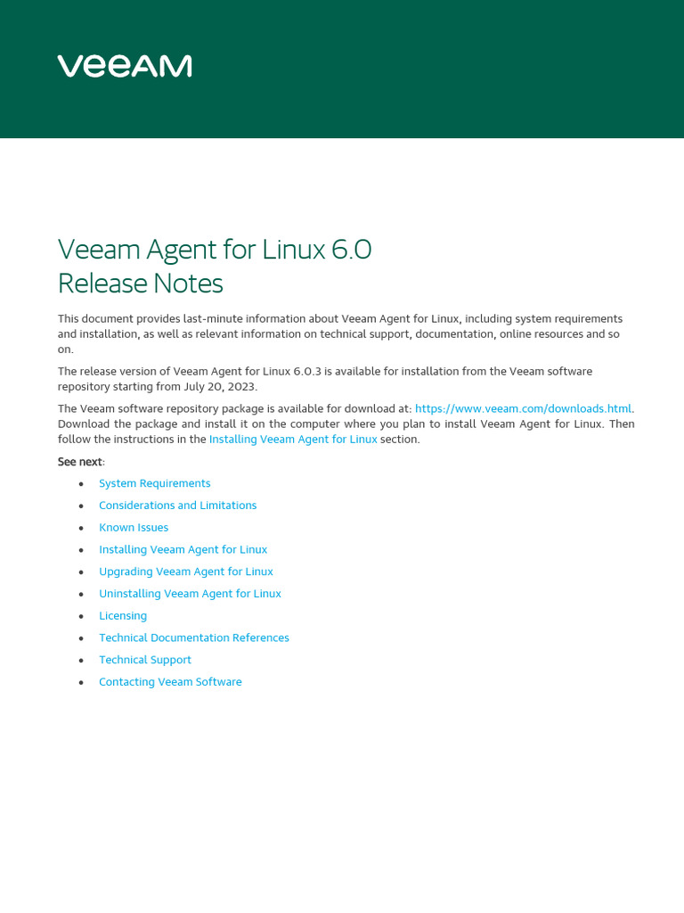 Veeam agent linux 6 0 3 release notes download free pdf backup