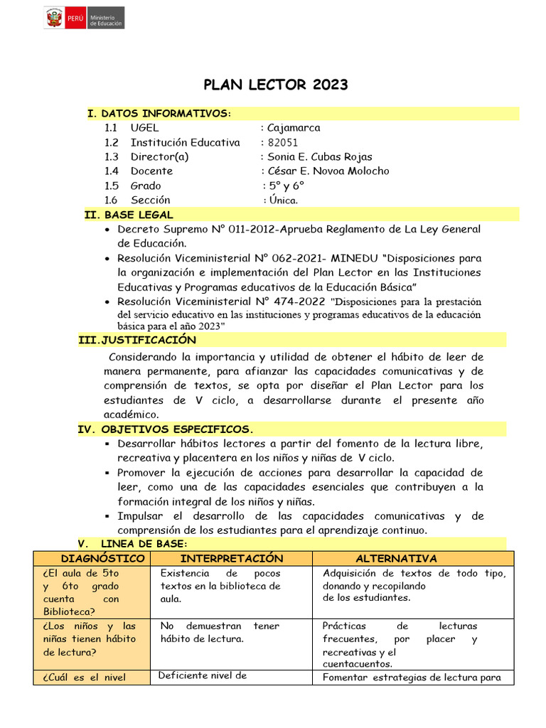 Plan Lector 2023 para 5° y 6° Grado | PDF | Maestros | Comprensión lectora