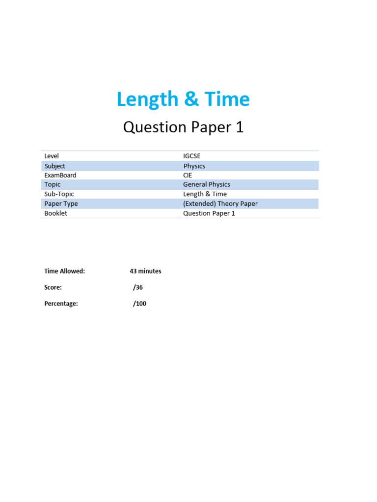Physics IGCSE: Length & Time Concepts | PDF | Velocity | Spacetime