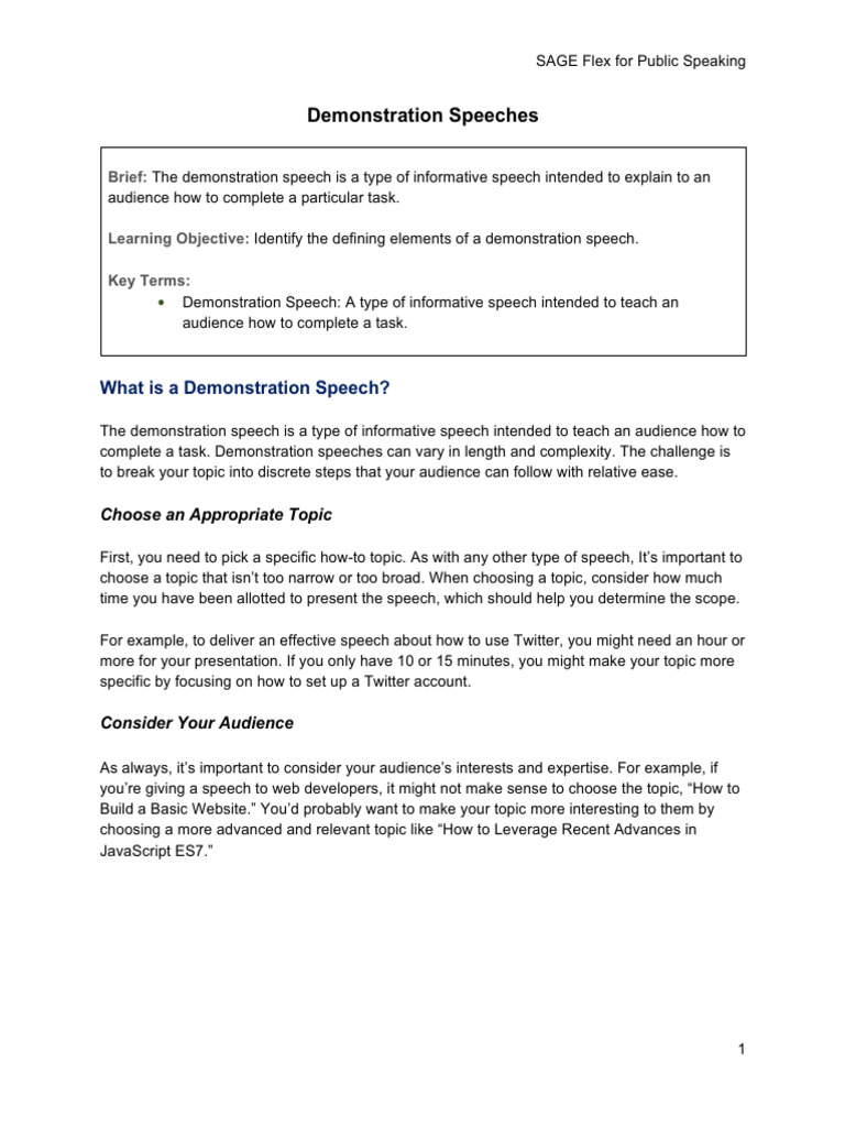How to Deliver a Demo Speech | PDF | Public Speaking | Cognition