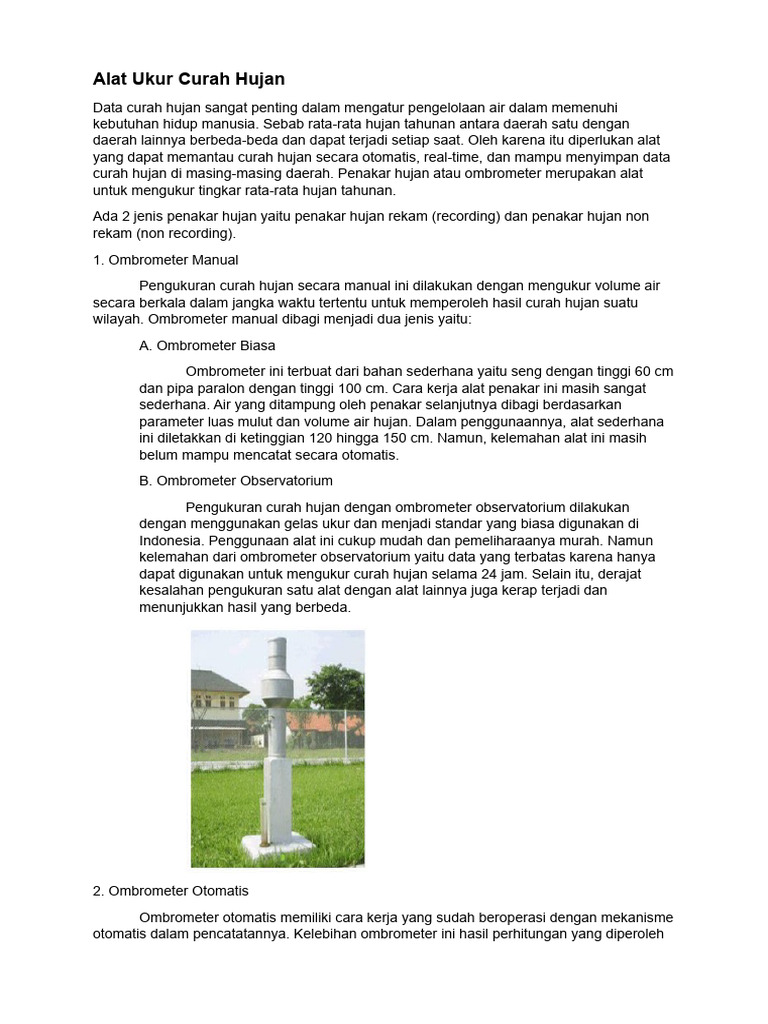 Jenis dan Cara Kerja Ombrometer | PDF