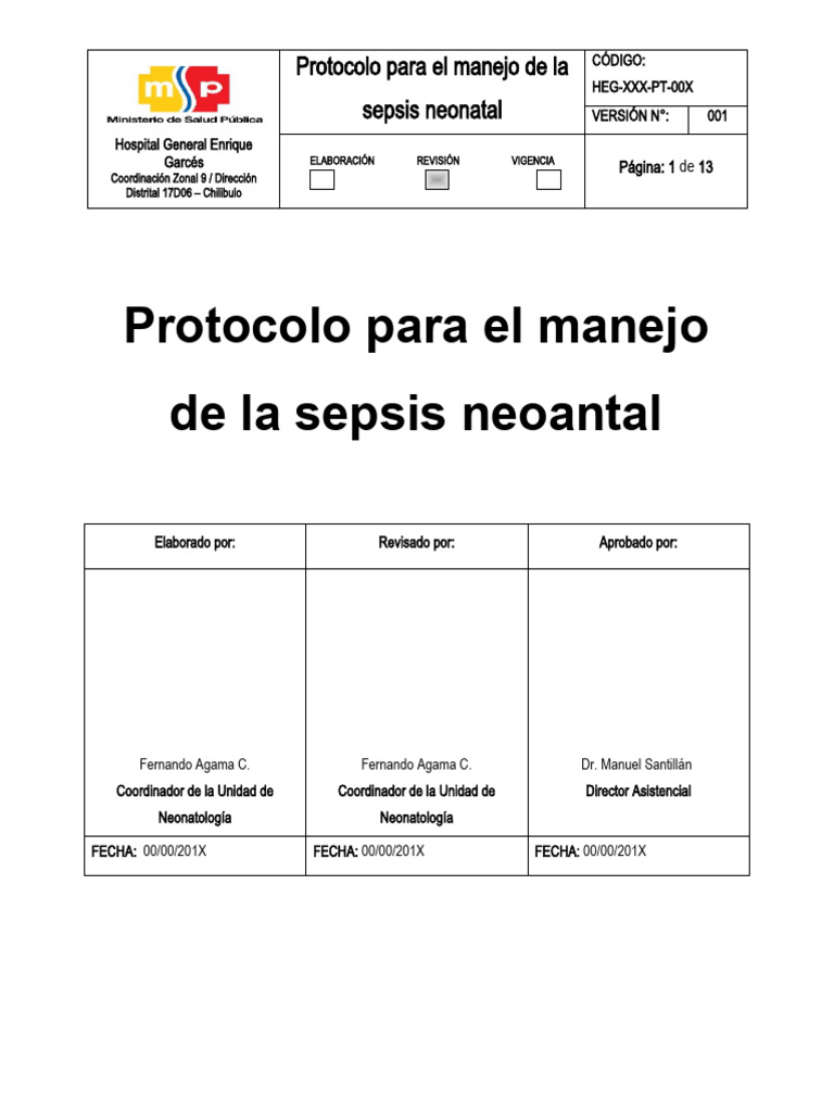 Protocolo de Manejo de Sepsis Neonatal | PDF | Medicina CLINICA | Medicina