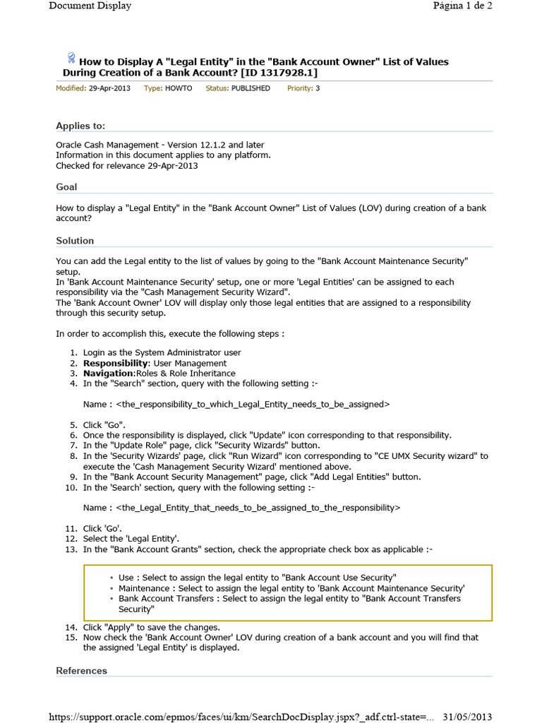 Display Legal Entity in Bank Account LOV | PDF | Icon (Computing ...