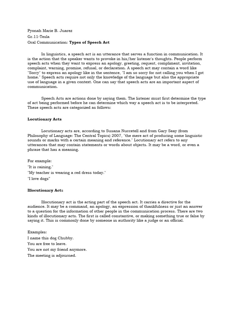 Occ Types Of Speech Acts Pdf Speech Human Communication