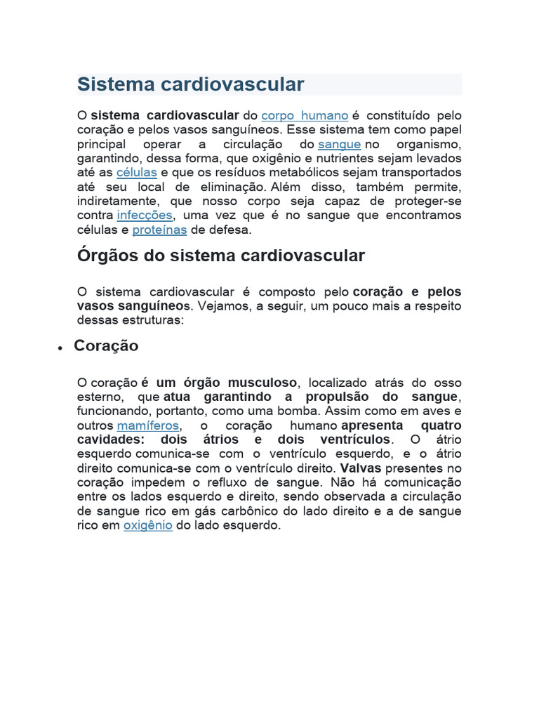 Resumo 01 Sistema Cardiovascular Pdf Sistema Circulatório Coração