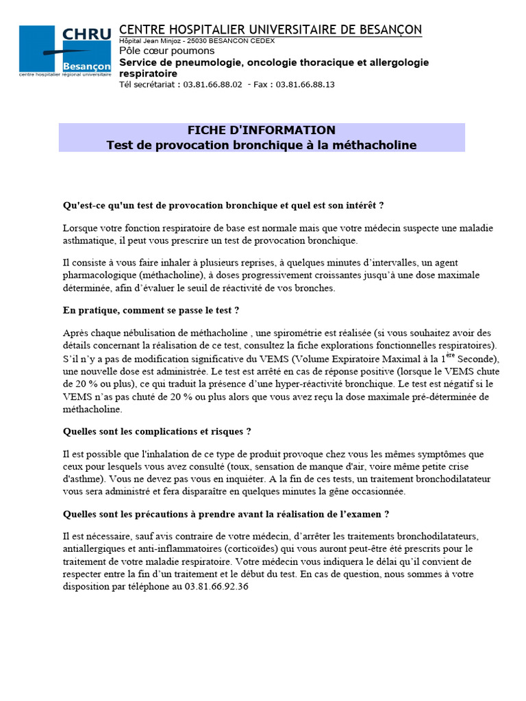 Test de provocation bronchique à Lille | PDF | Asthme | Épidémiologie