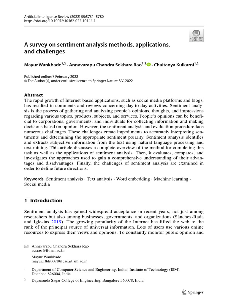 A Survey On Sentiment Analysis Methods, Applications | PDF | Machine ...