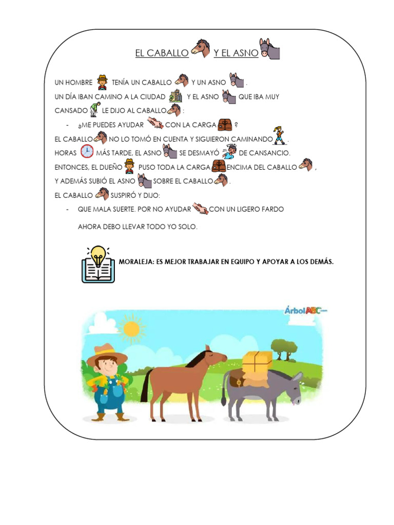 FÁBULA EL CABALLO Y EL ASNO | PDF