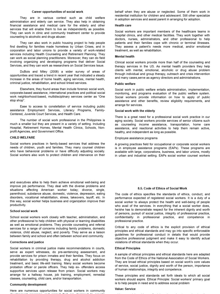 Career Opportunities in Social Work | PDF | Social Work | Mental Health