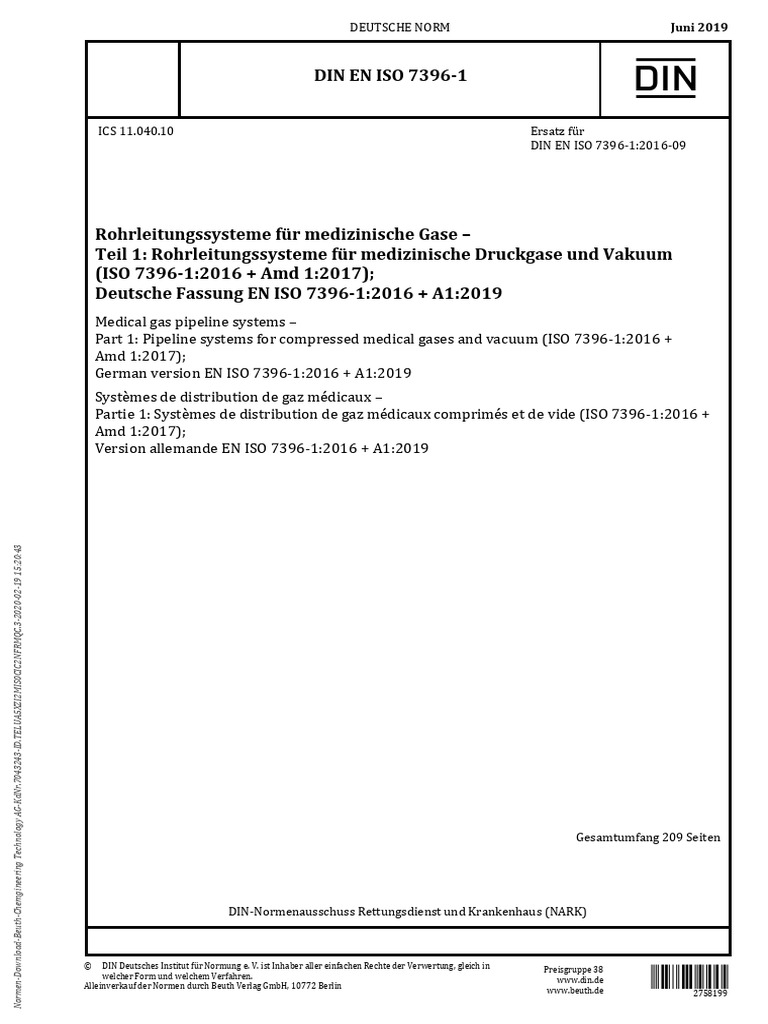 Din en Iso 7396-1 - 06-2019 | PDF
