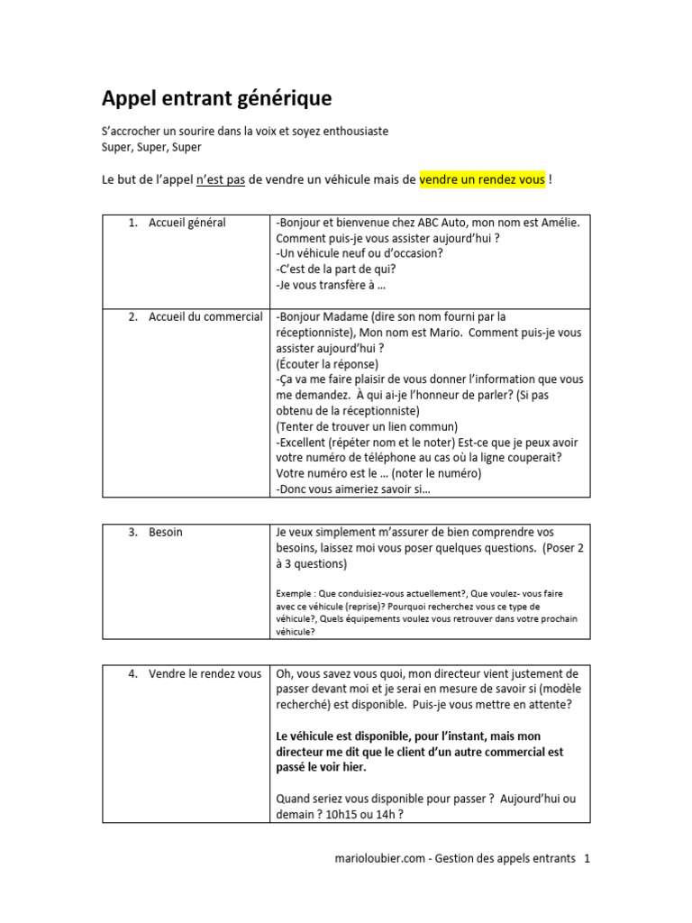 Gestion des appels entrants efficace | PDF