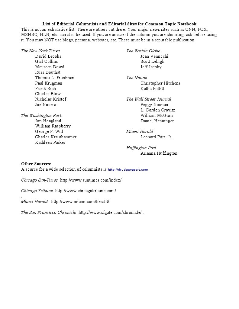 List of Columnists For Summer Reading PDF Journalism Newspaper