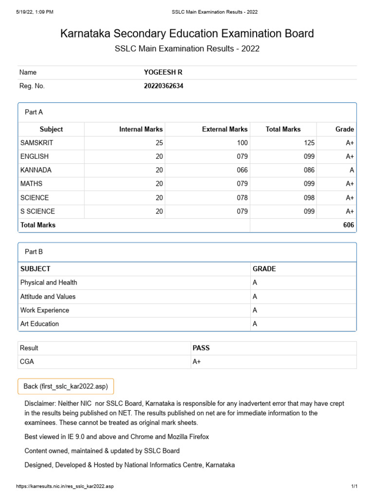 SSLC Main Examination Results - 2022 | PDF