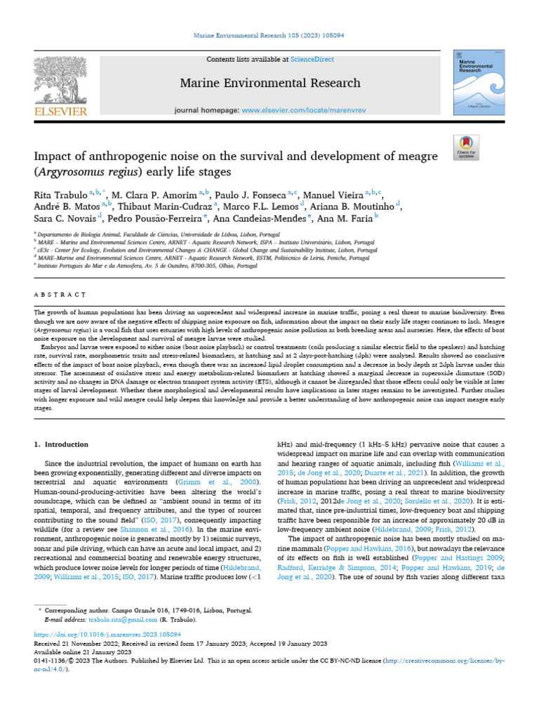 Marine Environmental Research 185 2023 105894 Pdf Loudspeaker
