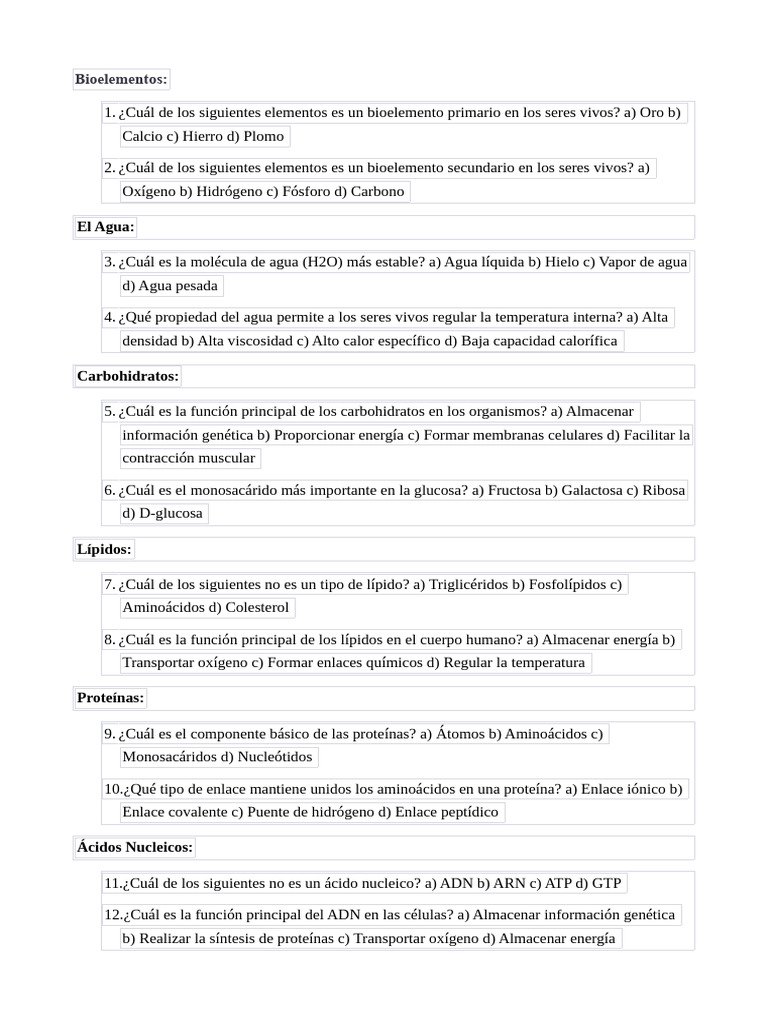 Bioelementos y sus funciones en seres vivos | PDF | Rna | Adn