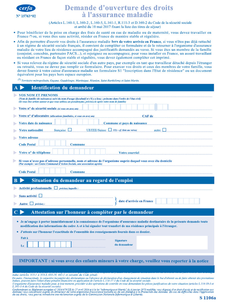 Formulaire S1106 Demande D asile PDF