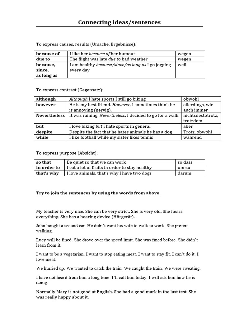 Connecting Ideas in Sentences | PDF