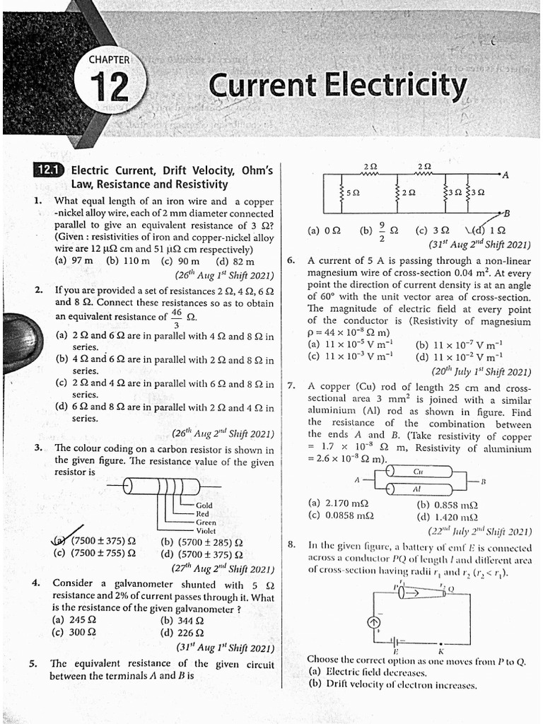 Current Electricity Jee Mains Pyqs