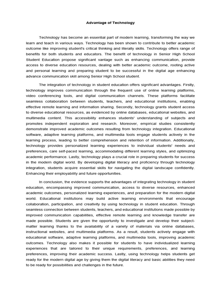 Benefits of Technology in Education | PDF | Educational Technology ...