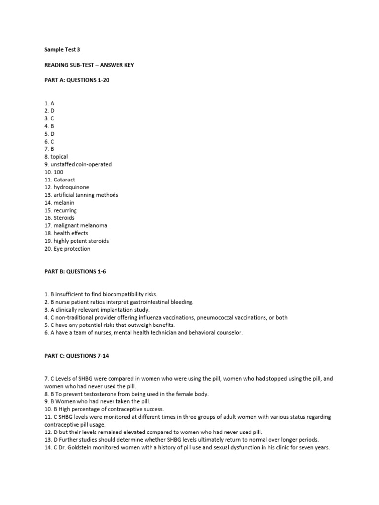 Medical Exam Answer Key | PDF