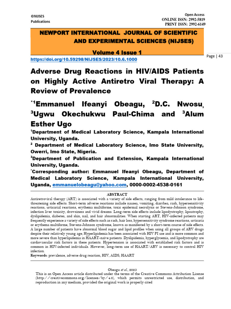 Adverse Drug Reactions in ART Patients | PDF | Hiv/Aids | Management Of ...