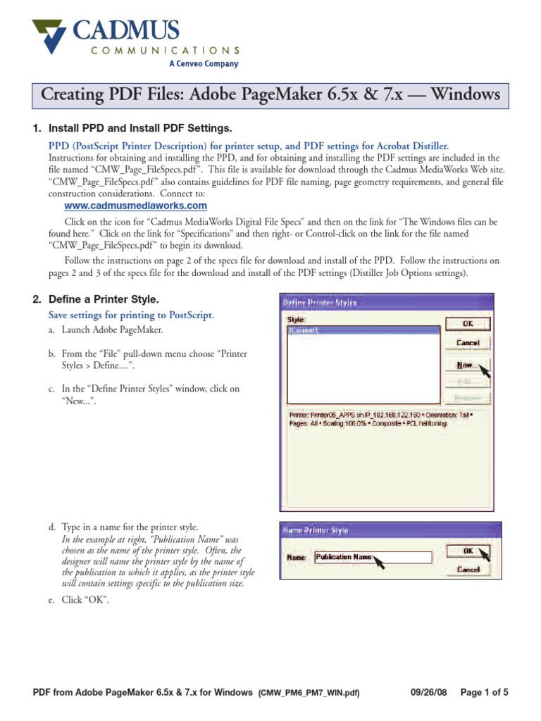 PDF Creation Guide for PageMaker 7.0 | PDF | Printer (Computing ...