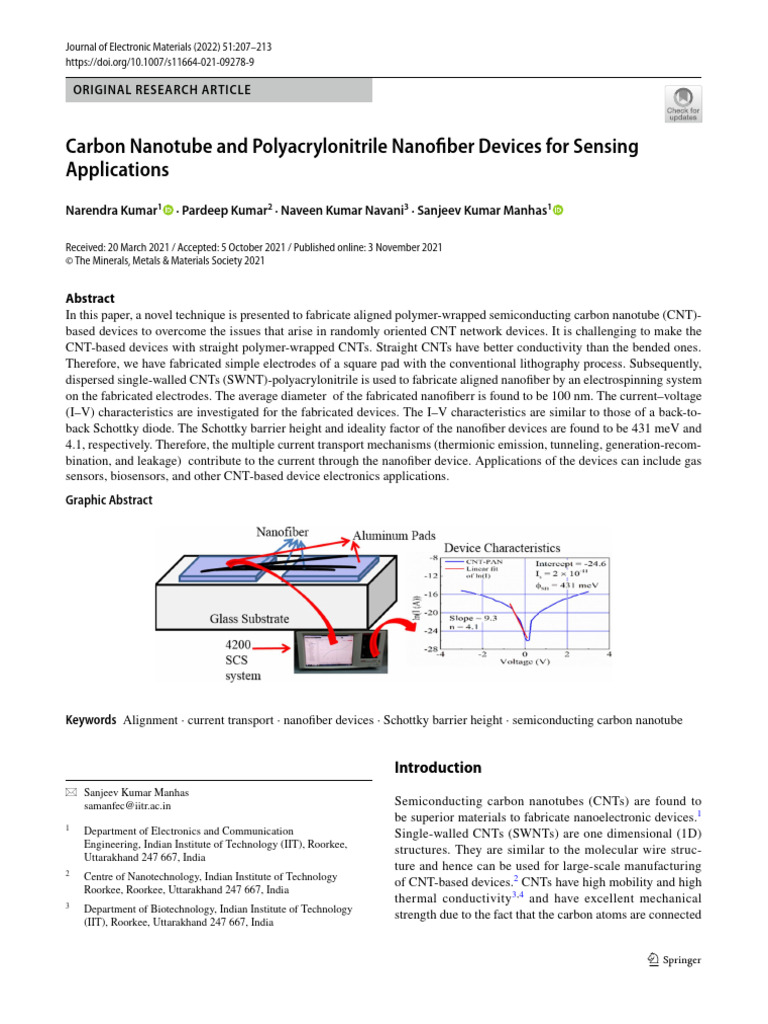 Carbon Nanotube and Polyacrylonitrile Nanofiber Devices For Sensing ...