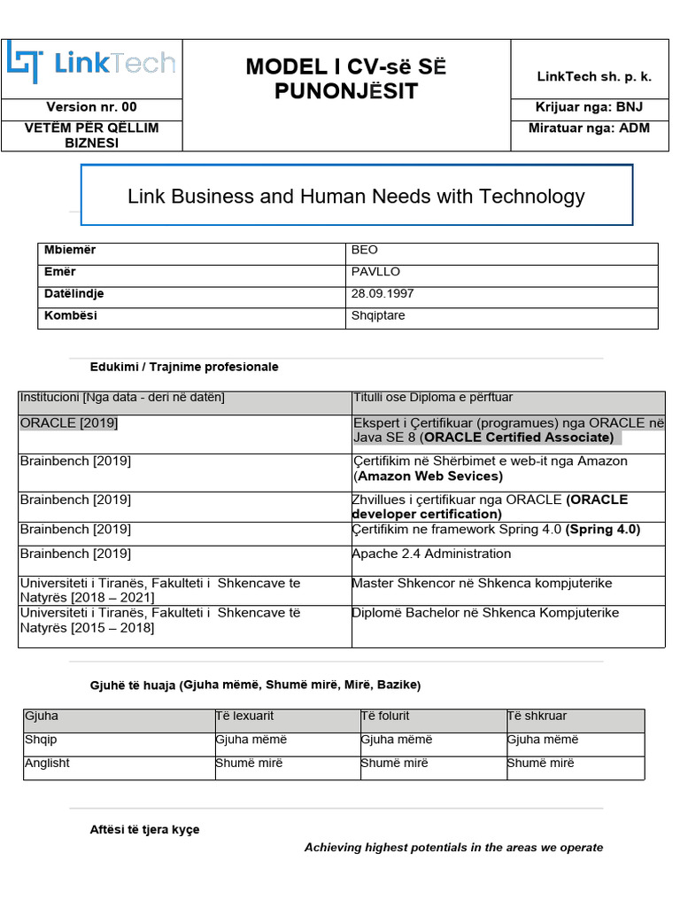 CV-Pavllo Beo Trajnues | PDF