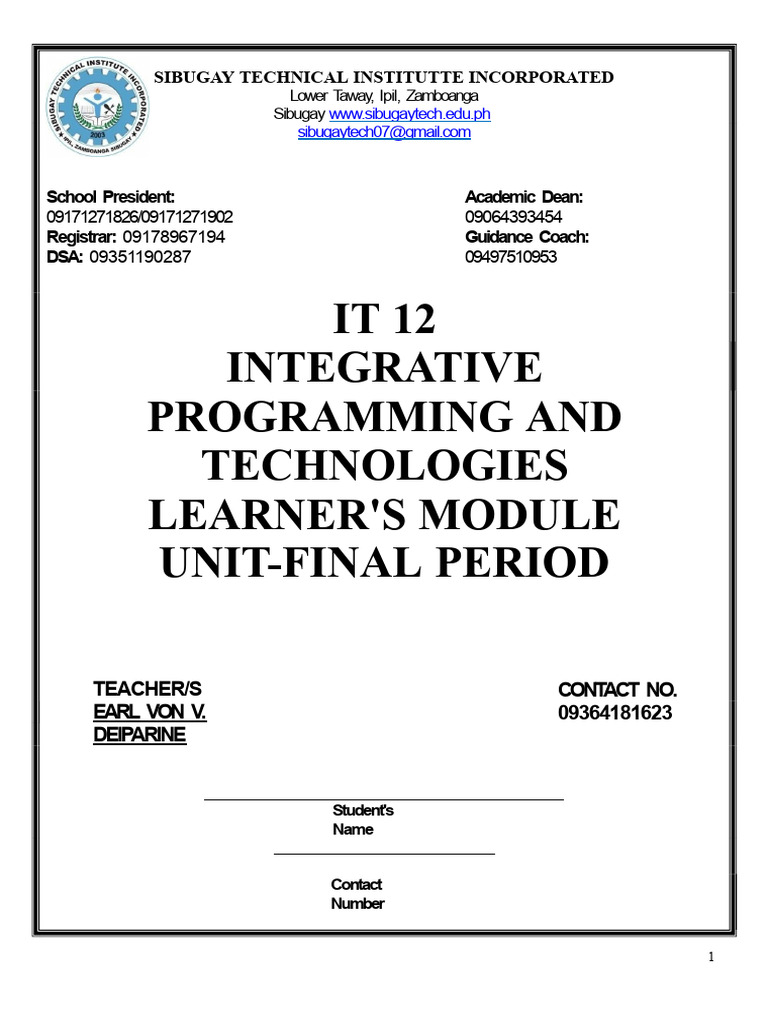 It 12 Integrative Programming and Technologies Learnerx27s Module Unit ...