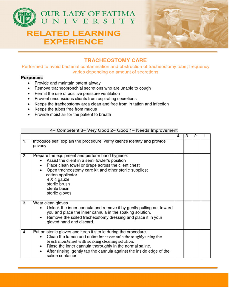 Performance Checklist Tracheostomy Care PDF Clinical Medicine
