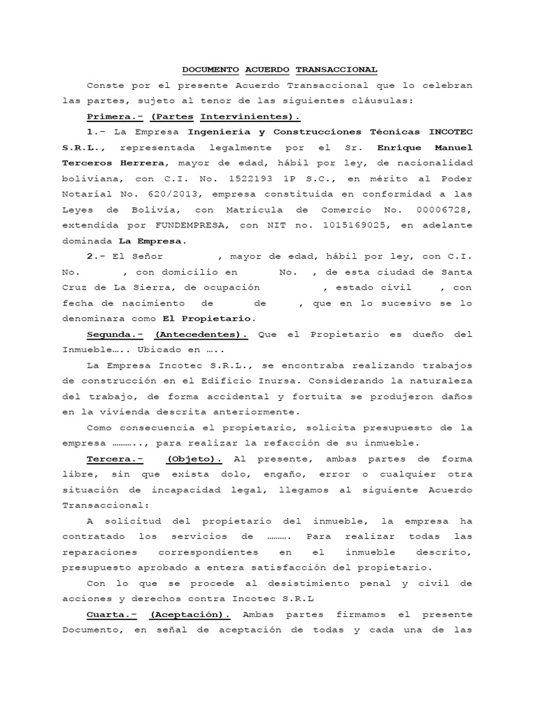 Acuerdo Transaccional Incotec 2016 | PDF | Justicia | Crimen y violencia