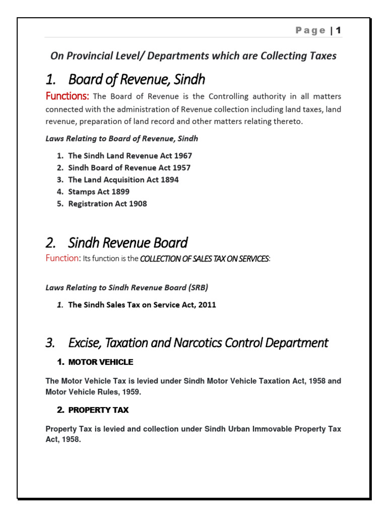 Tax Collecting Department On Provincial and Federal Level With Their