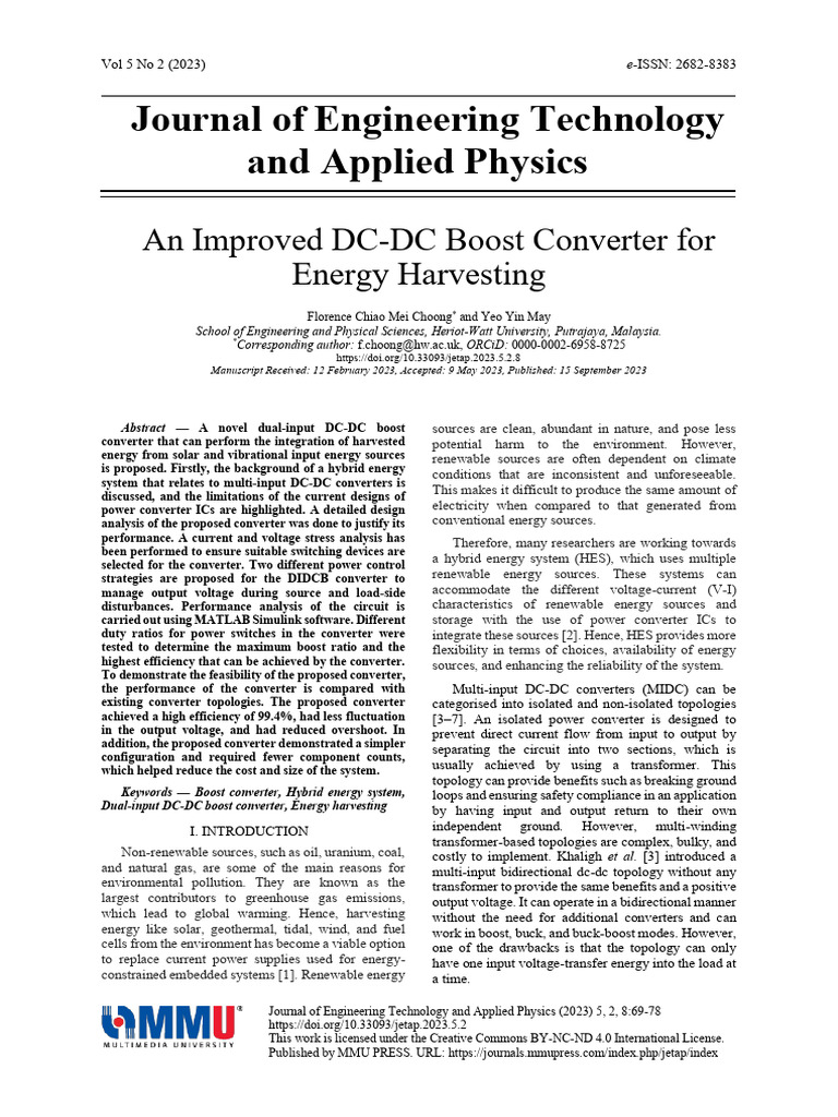 An Improved DC-DC Boost Converter For Energy Harve | PDF ...