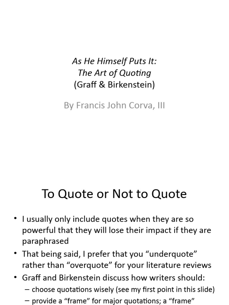 Mastering the Art of Quoting in Writing | PDF | Written Communication ...
