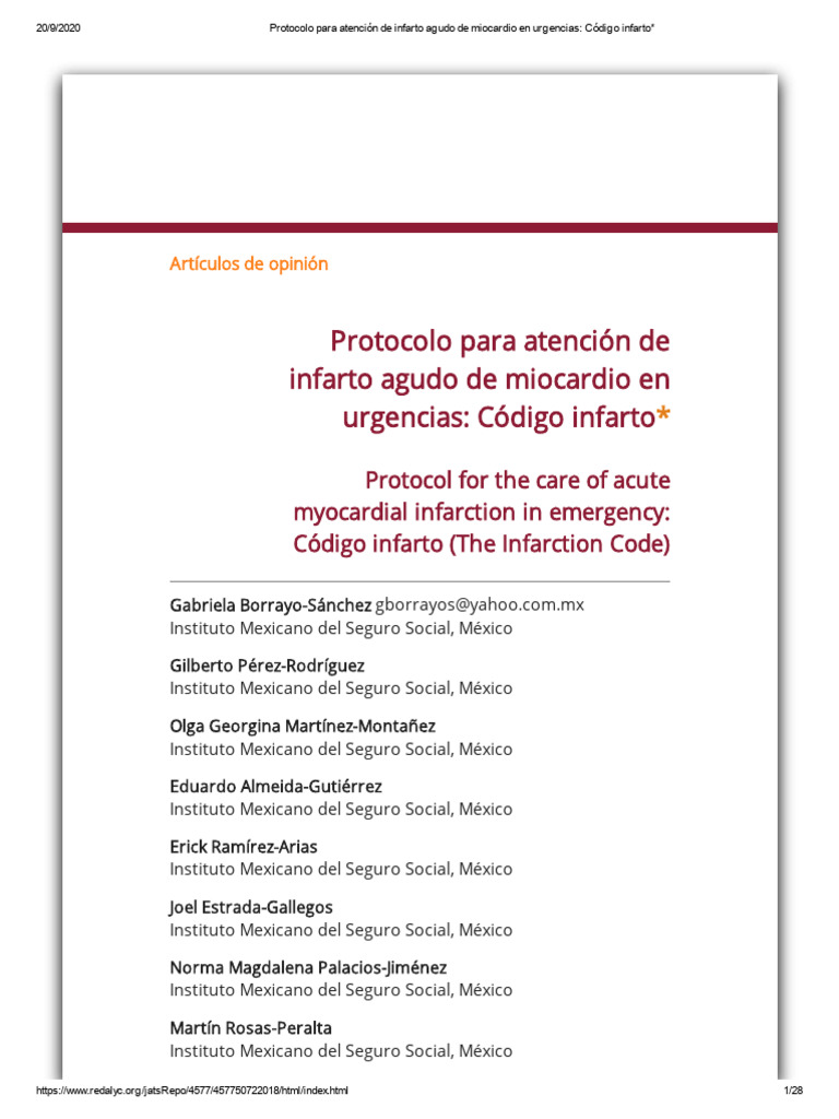 Protocolo de atención infarto en urgencias | PDF | Infarto de miocardio ...