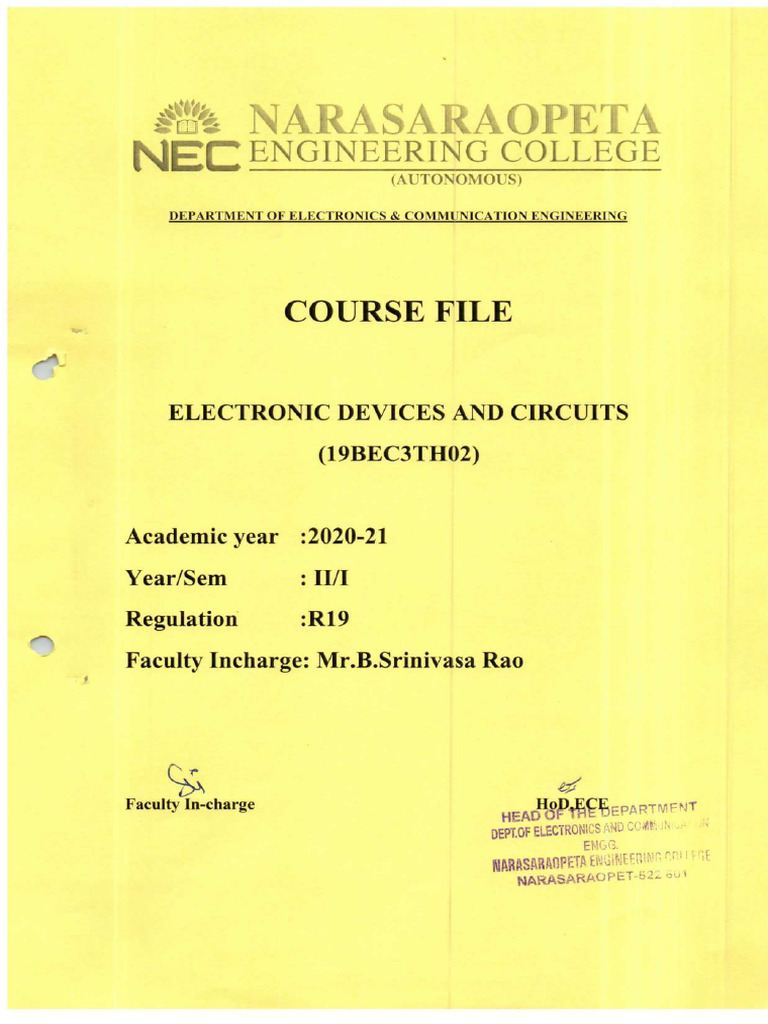 Course Material Electronic Devices and Circuits 1 | PDF