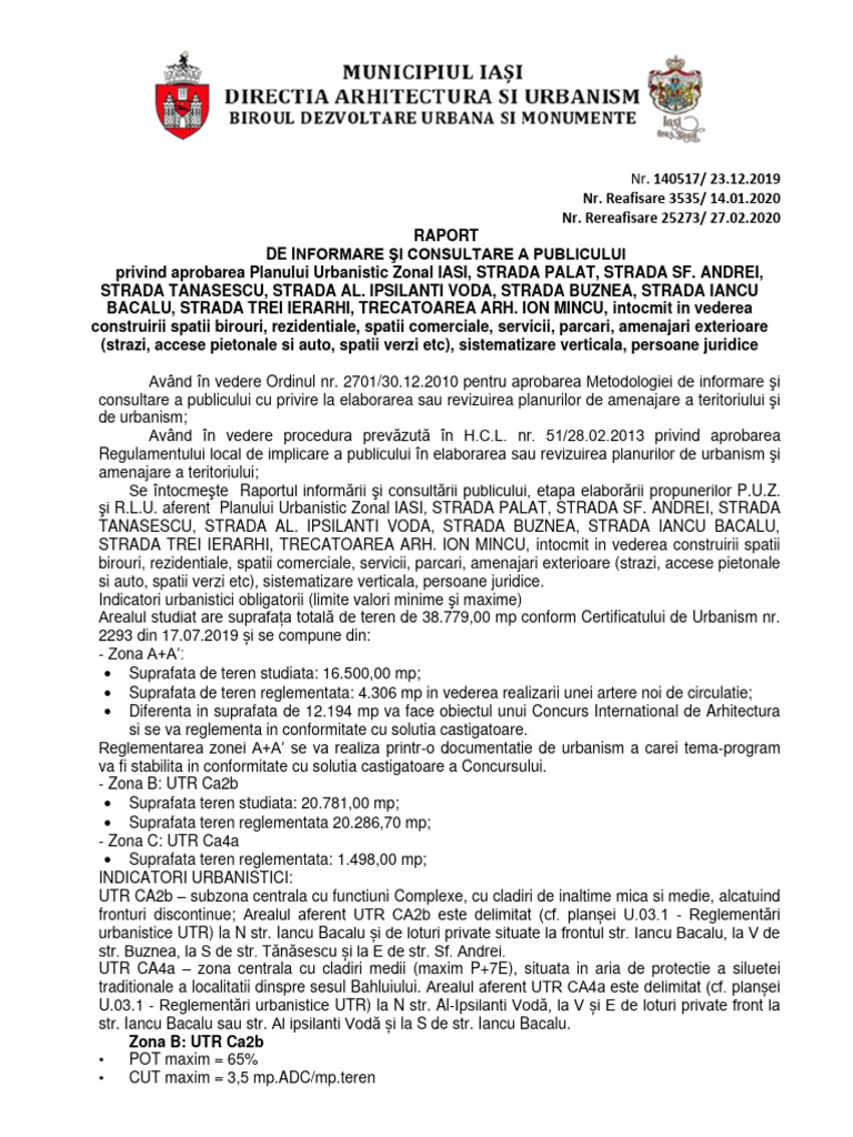 RAPORT DE INFORMARE ŞI CONSULTARE A PUBLICULUI PUZ SF Andrei | PDF