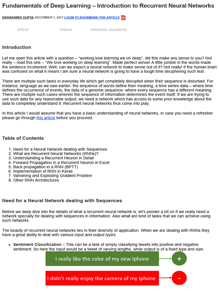 Recurrent neural network fundamentals of deep learning pdf