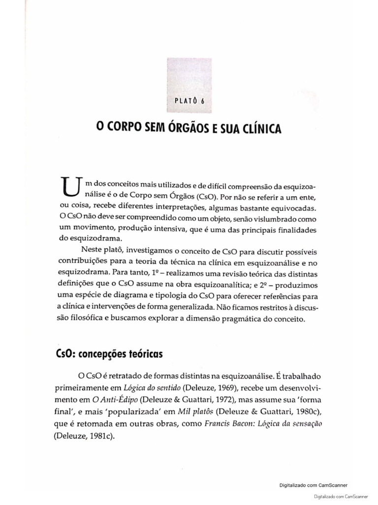Plato 6 o Corpo Sem Orgaos e Sua Clinica | PDF