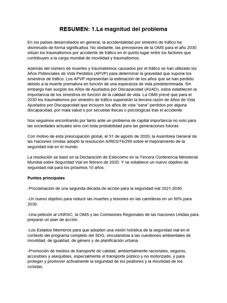 RESUMEN: La Magnitud Del Problema | PDF | Accidente de tráfico ...