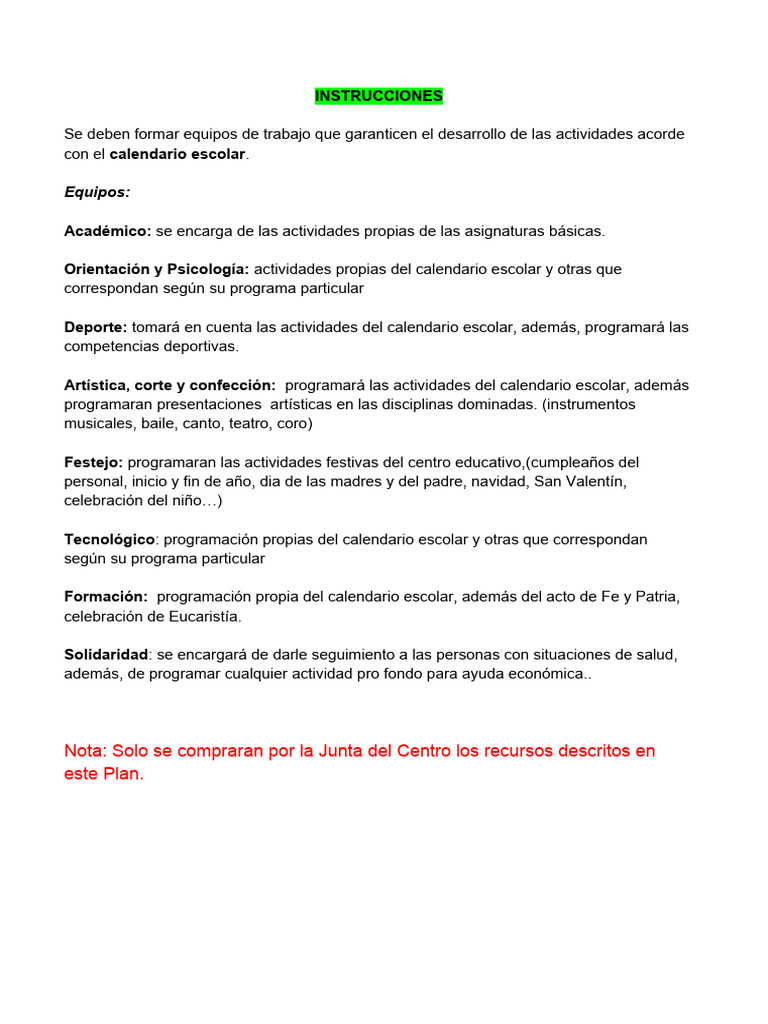 Plan Actividades Escolares Pdf República Dominicana